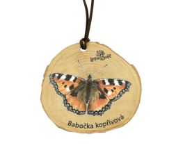 Dřevěná medaile letokruh - Babočka kopřivová